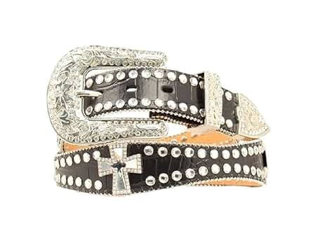 Blazin Roxx Women's Scalloped Studded And Cross Belt Black